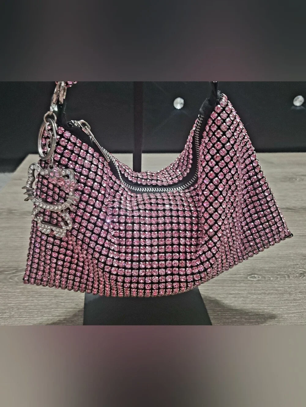 Urban Expressions Pink Rhinestone Purse W/ Hello Kitty Blinged out Keychain